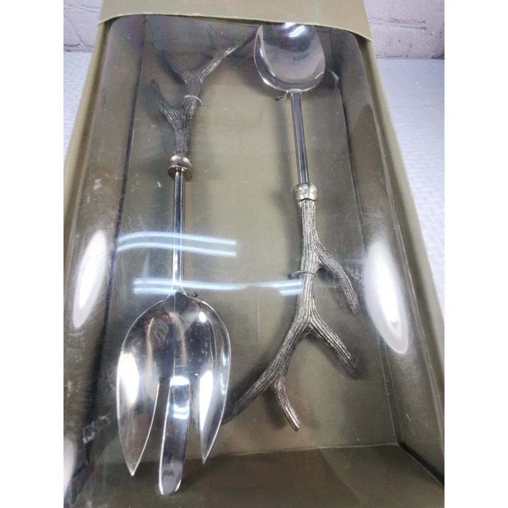 Object D' Art Antler Stag Serving Spoons Salad Servers NIB